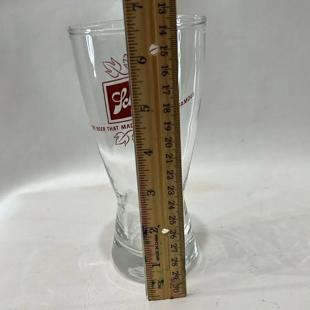Schlitz Beer Glass with Red Logo 12 Oz 6 1/2 In Tall 3 In Round Milwaukee Famous